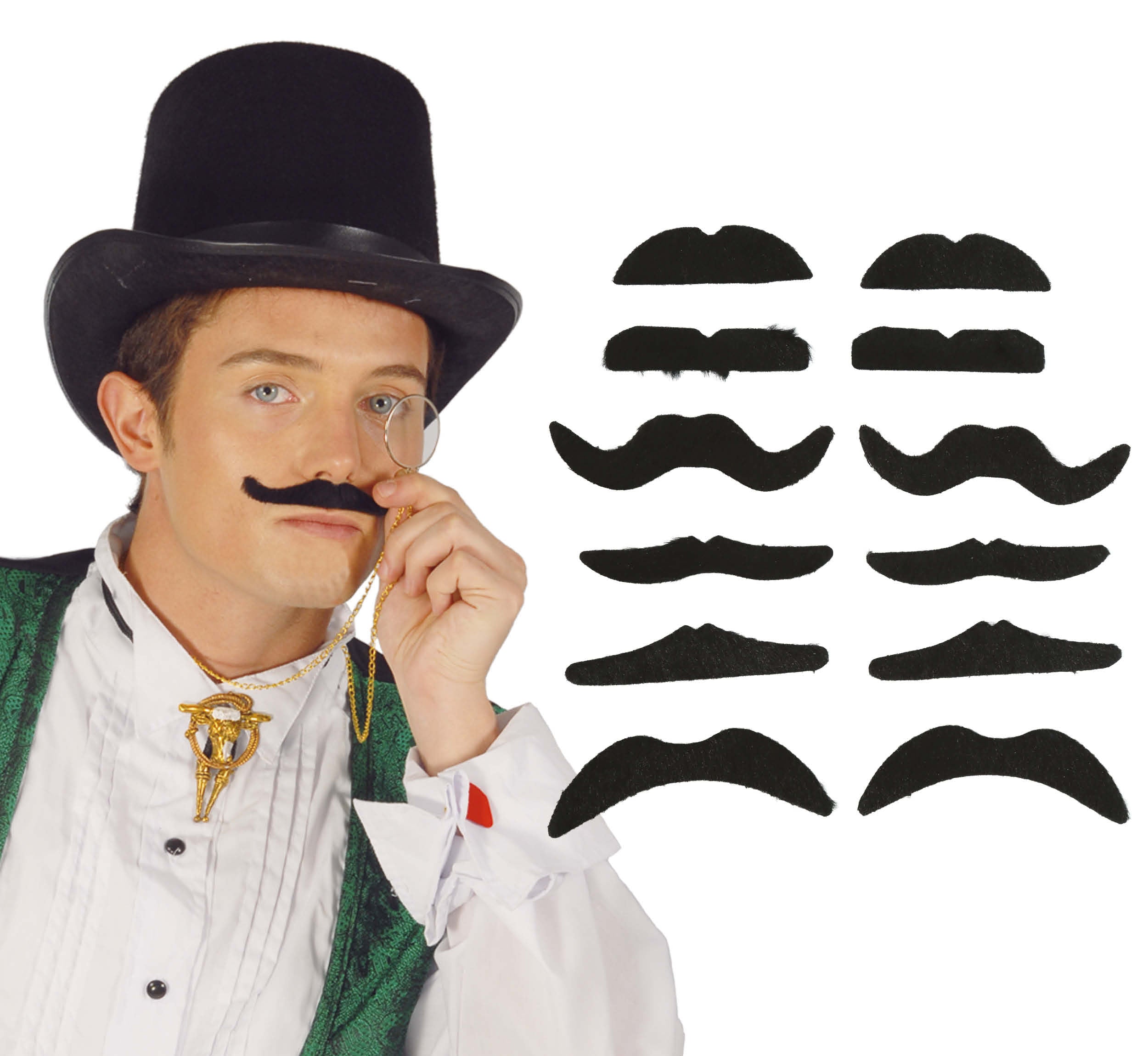 CARD: 12 ASSORTED ADHESIVE MOUSTACHES