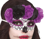 MASK CATRINA PURPLE AND BLACK FLOWERS