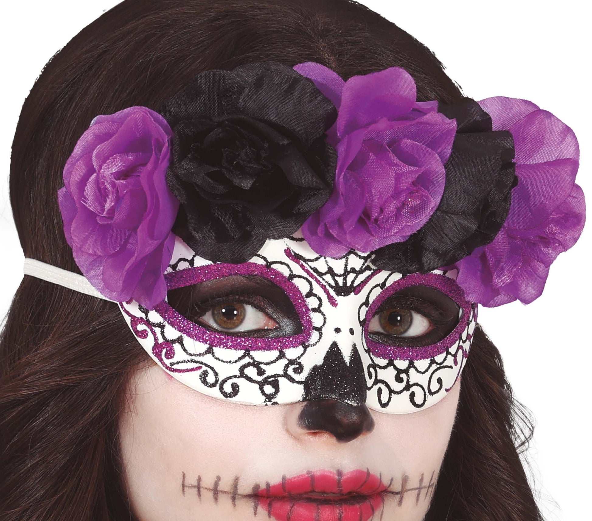 MASK CATRINA PURPLE AND BLACK FLOWERS