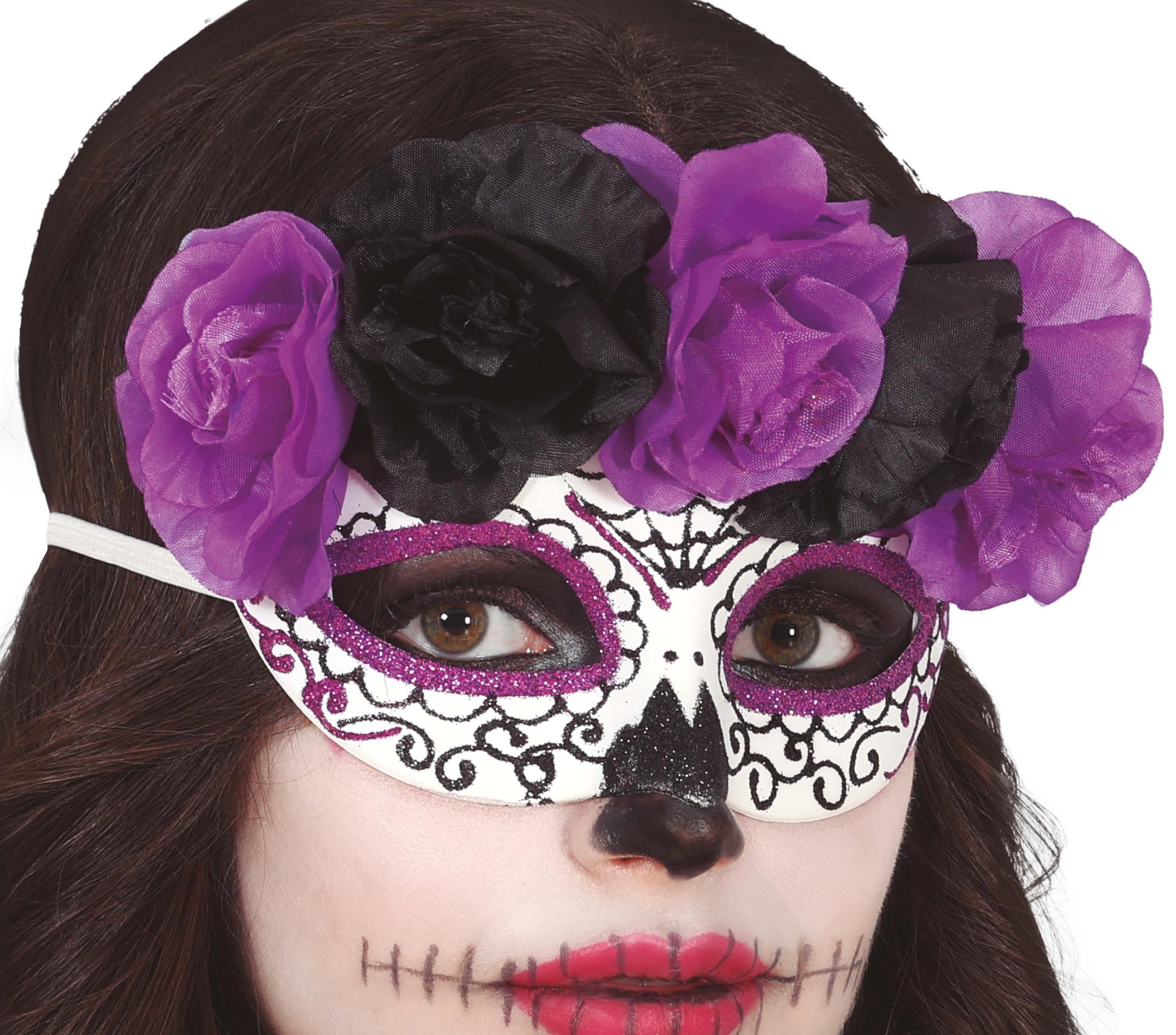 MASK CATRINA PURPLE AND BLACK FLOWERS