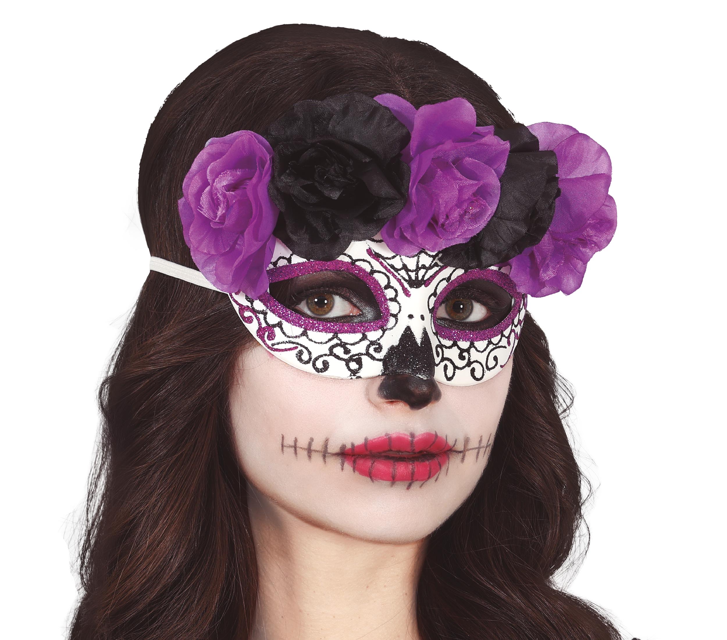 MASK CATRINA PURPLE AND BLACK FLOWERS