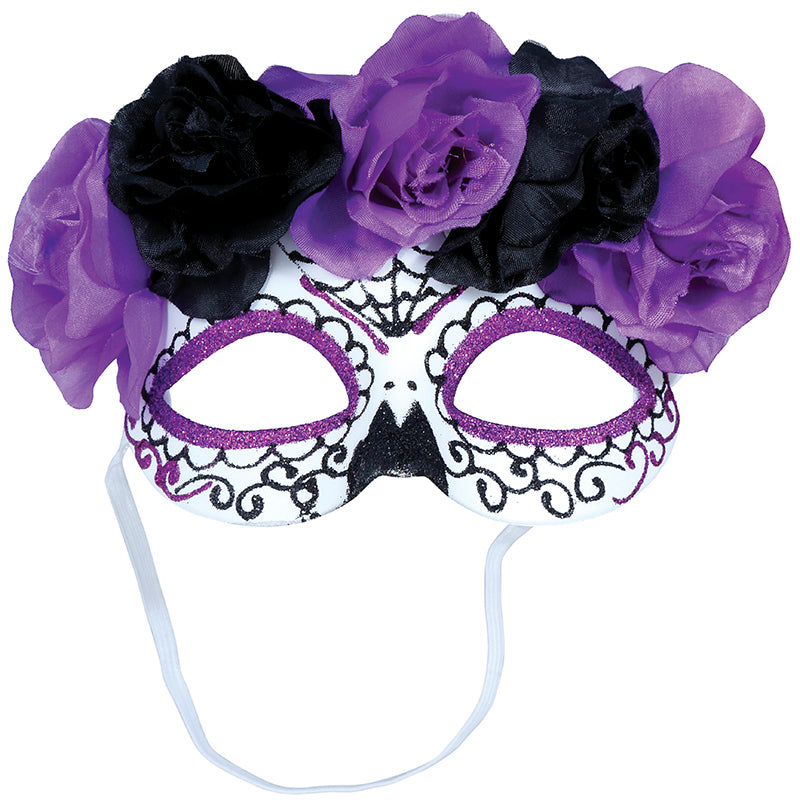 MASK CATRINA PURPLE AND BLACK FLOWERS