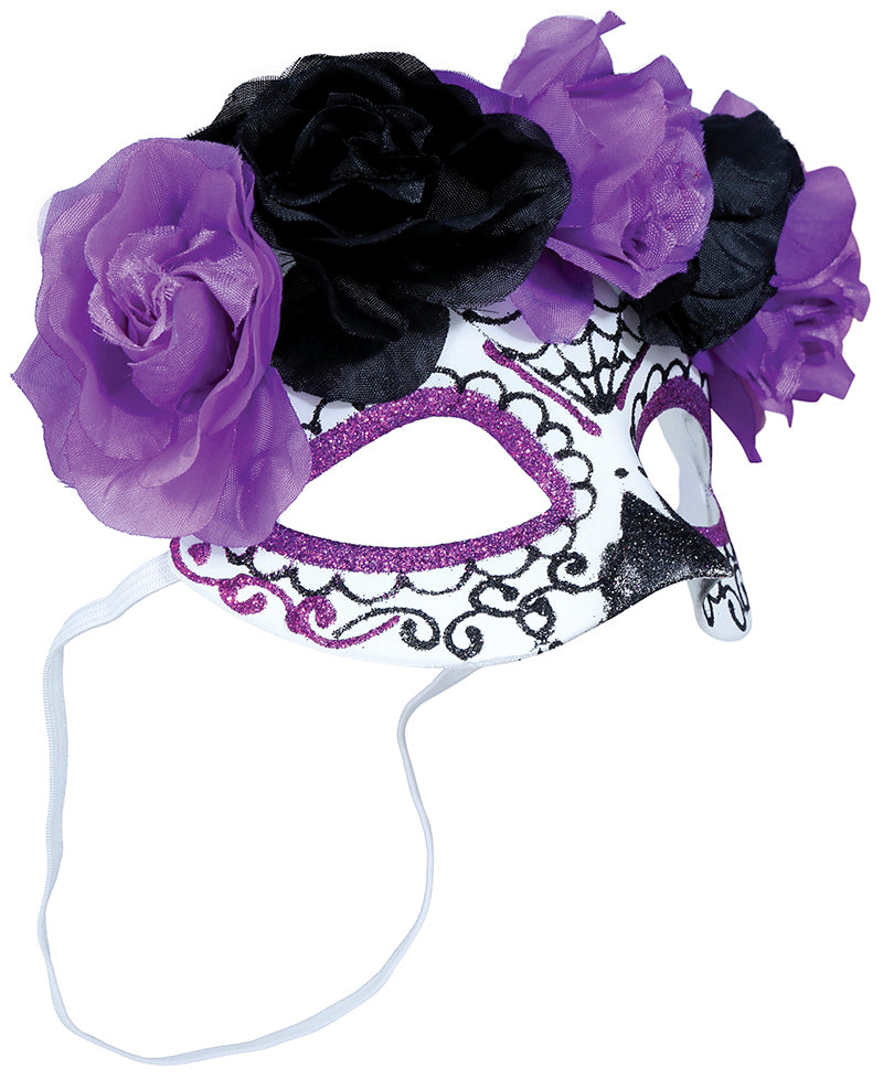 MASK CATRINA PURPLE AND BLACK FLOWERS