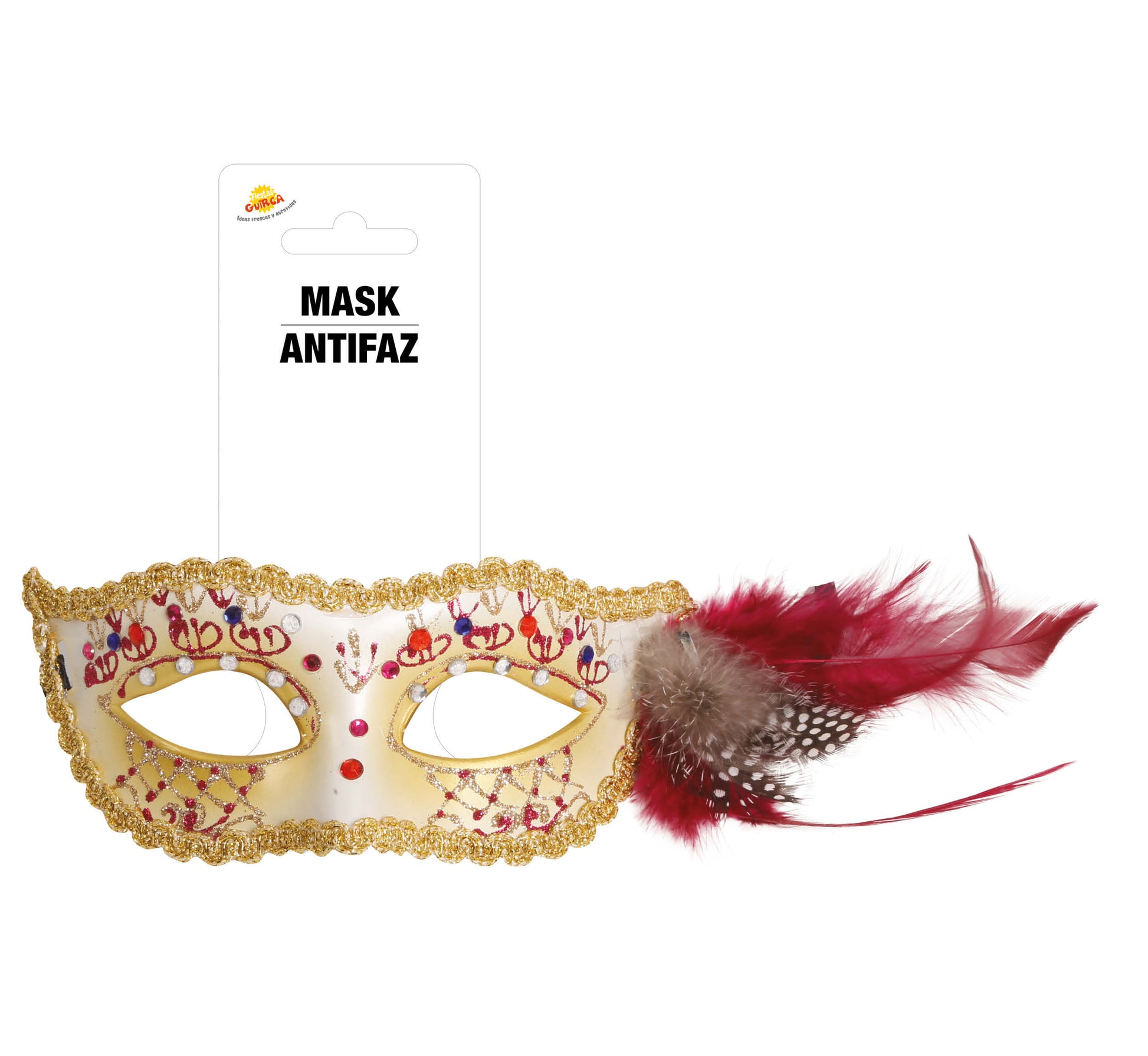 WHITE WITH PINK FEATHER MASK
