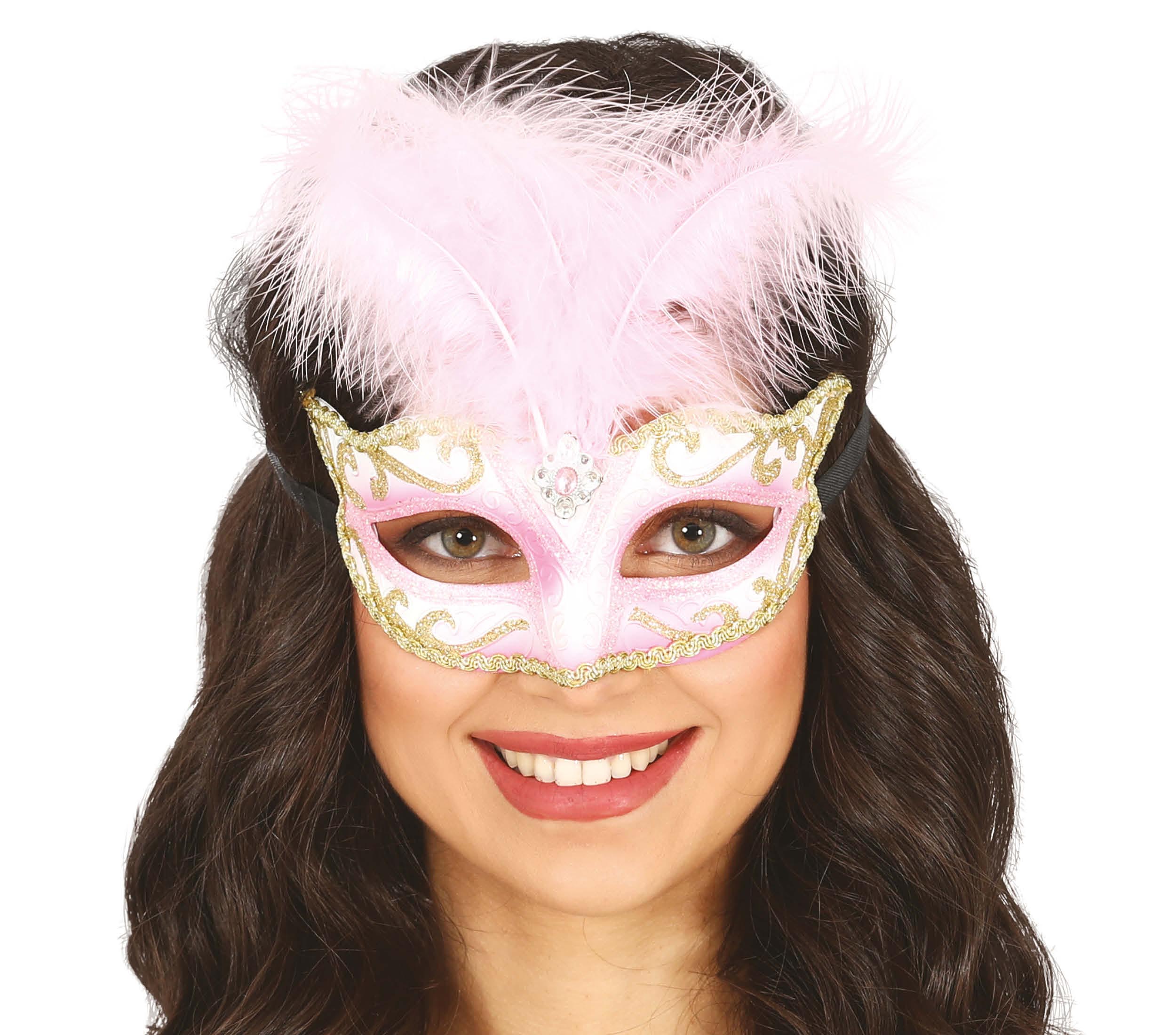 PINK MASK WITH FEATHER