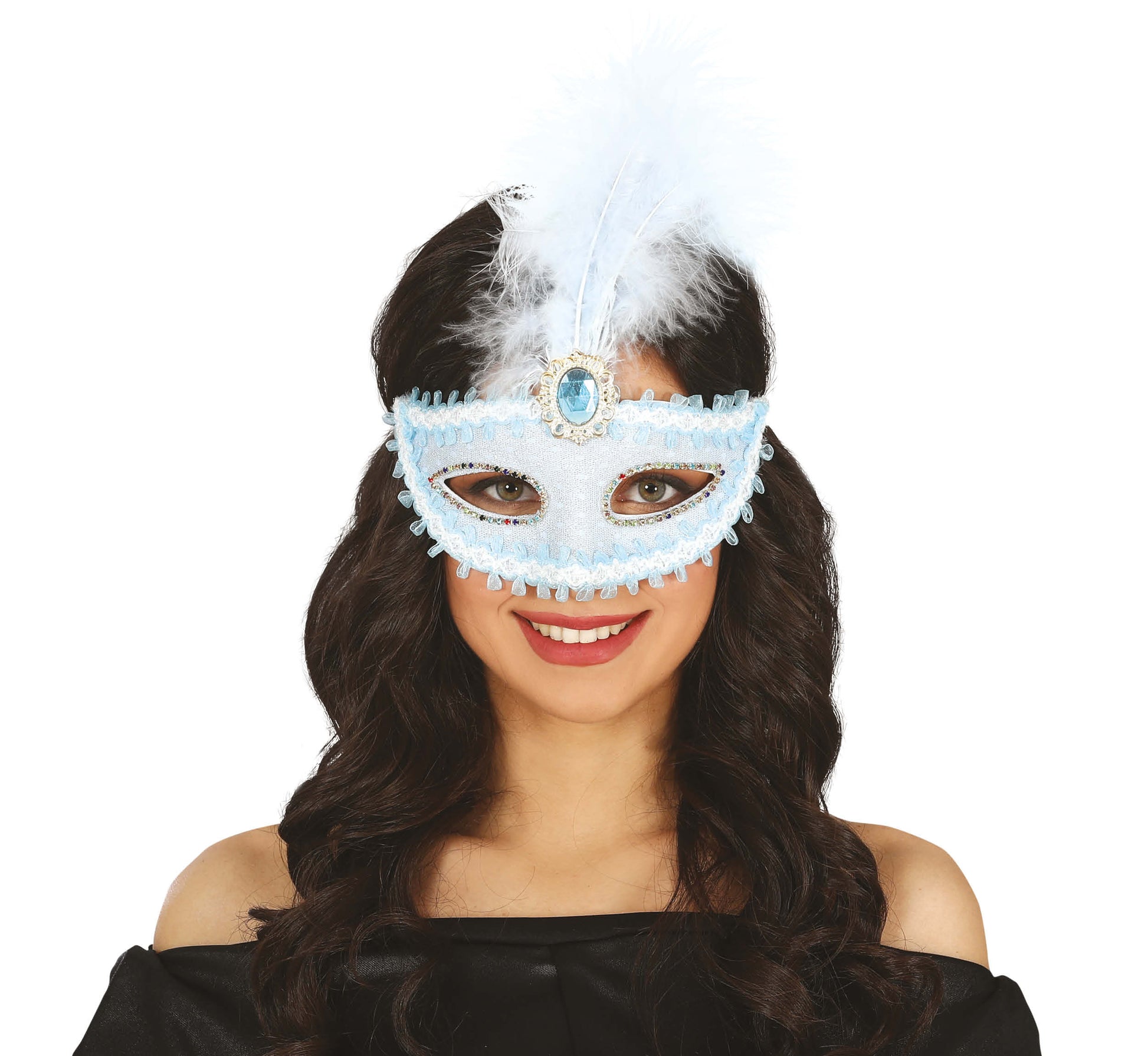 BLUE MASK WITH FEATHER