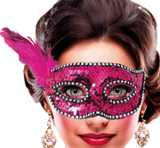 PINK SEQUIN AND FEATHER MASK, ADULT