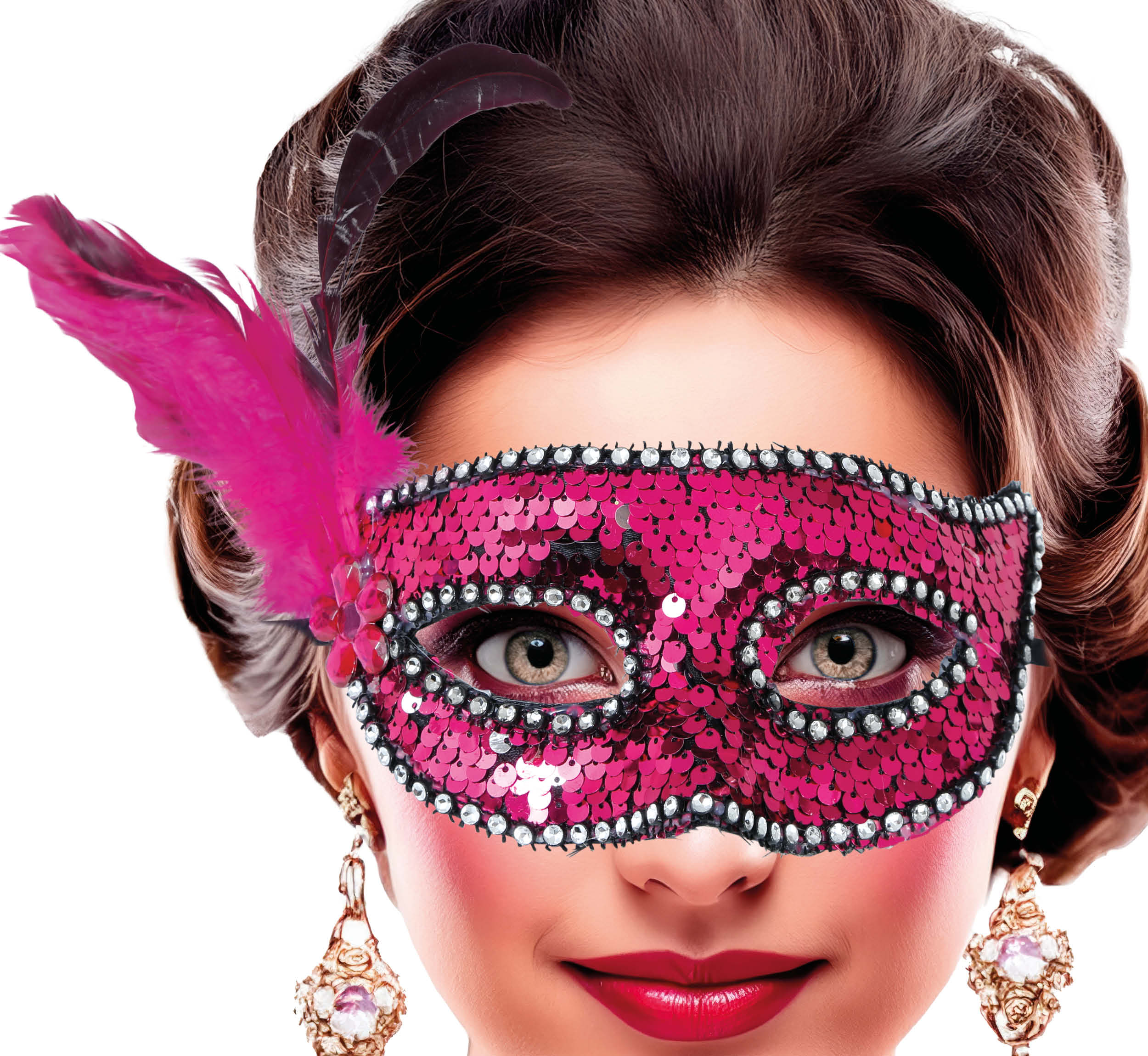 PINK SEQUIN AND FEATHER MASK, ADULT