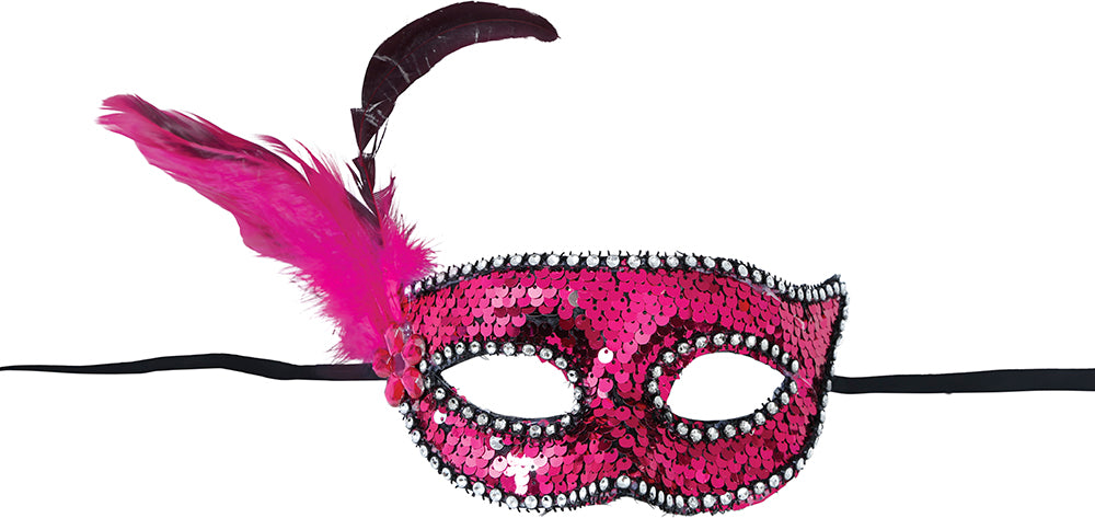 PINK SEQUIN AND FEATHER MASK, ADULT