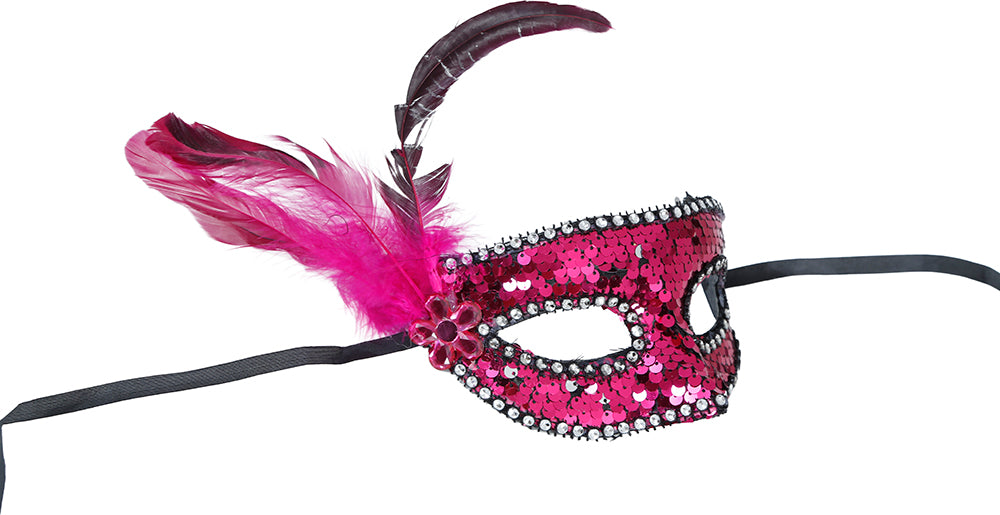 PINK SEQUIN AND FEATHER MASK, ADULT