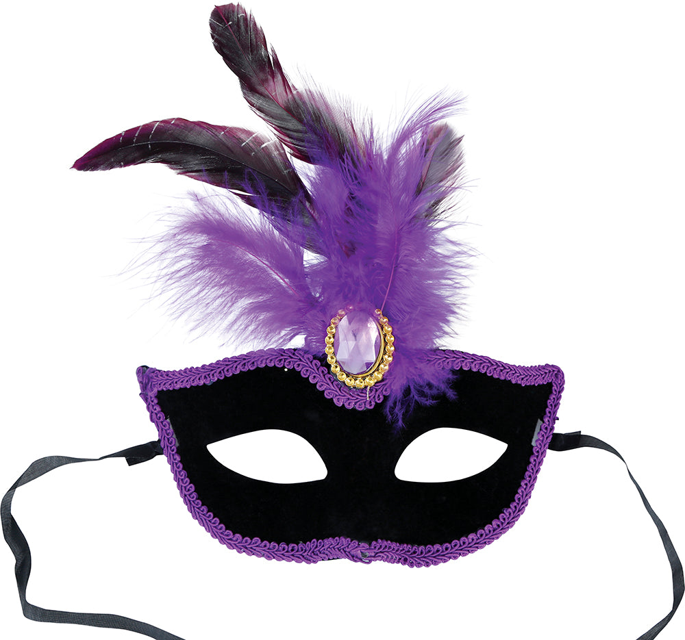 BLACK MASK WITH LILAC FEATHERS, ADULT