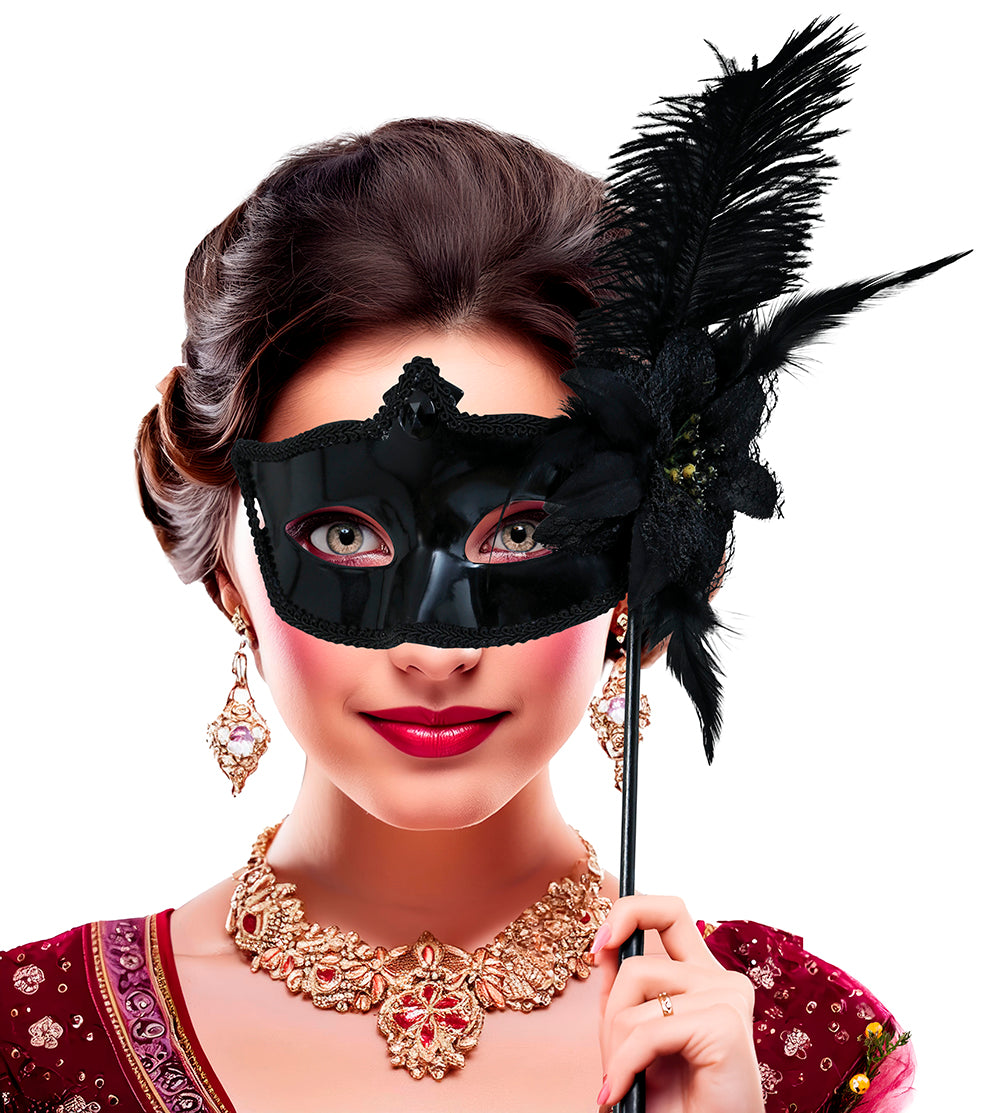BLACK MASK WITH STICK, ADULT