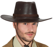 BROWN COWBOY HAT LEATHER-LOOK