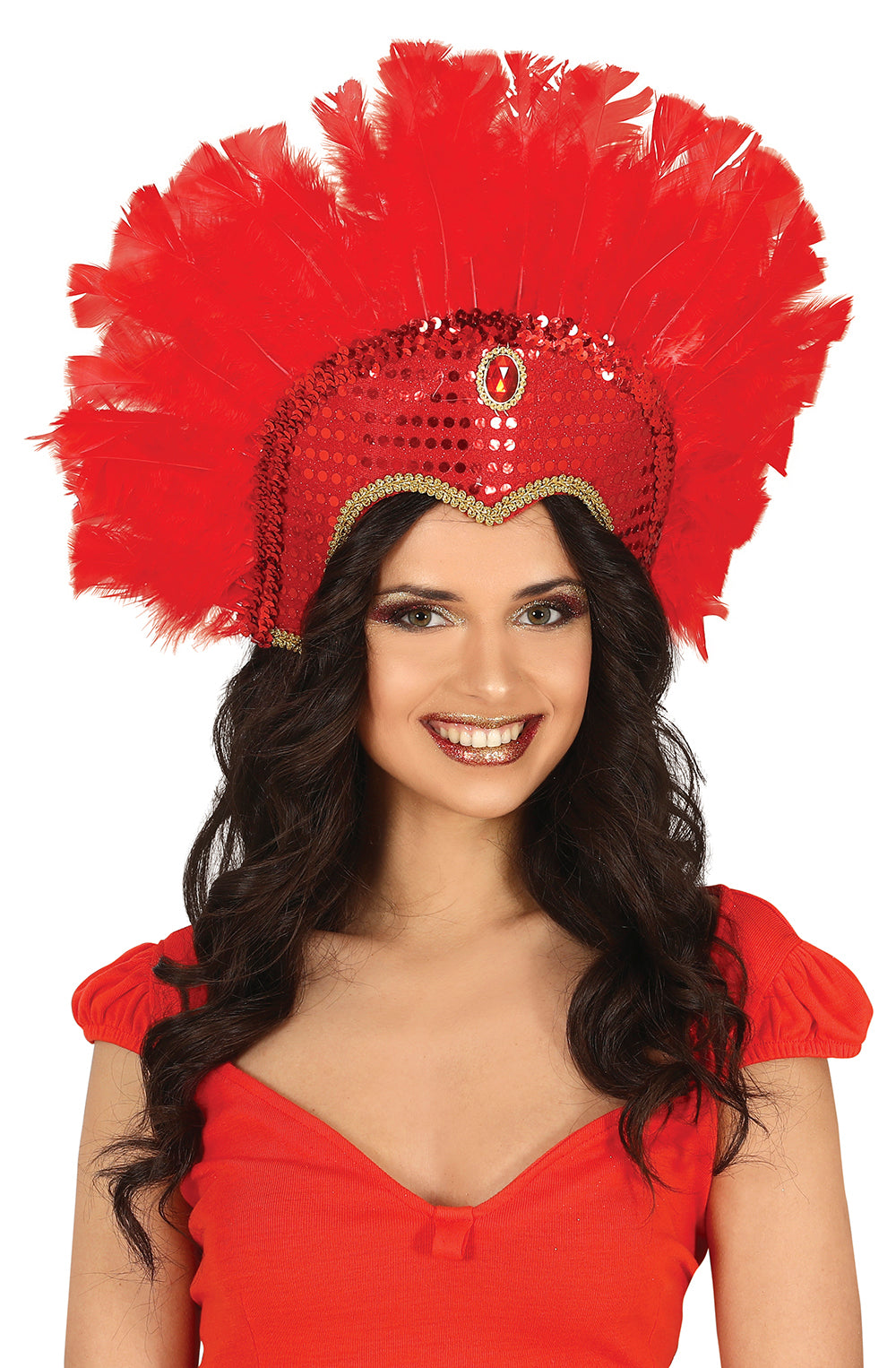 RED FEATHERS HEADDRESS