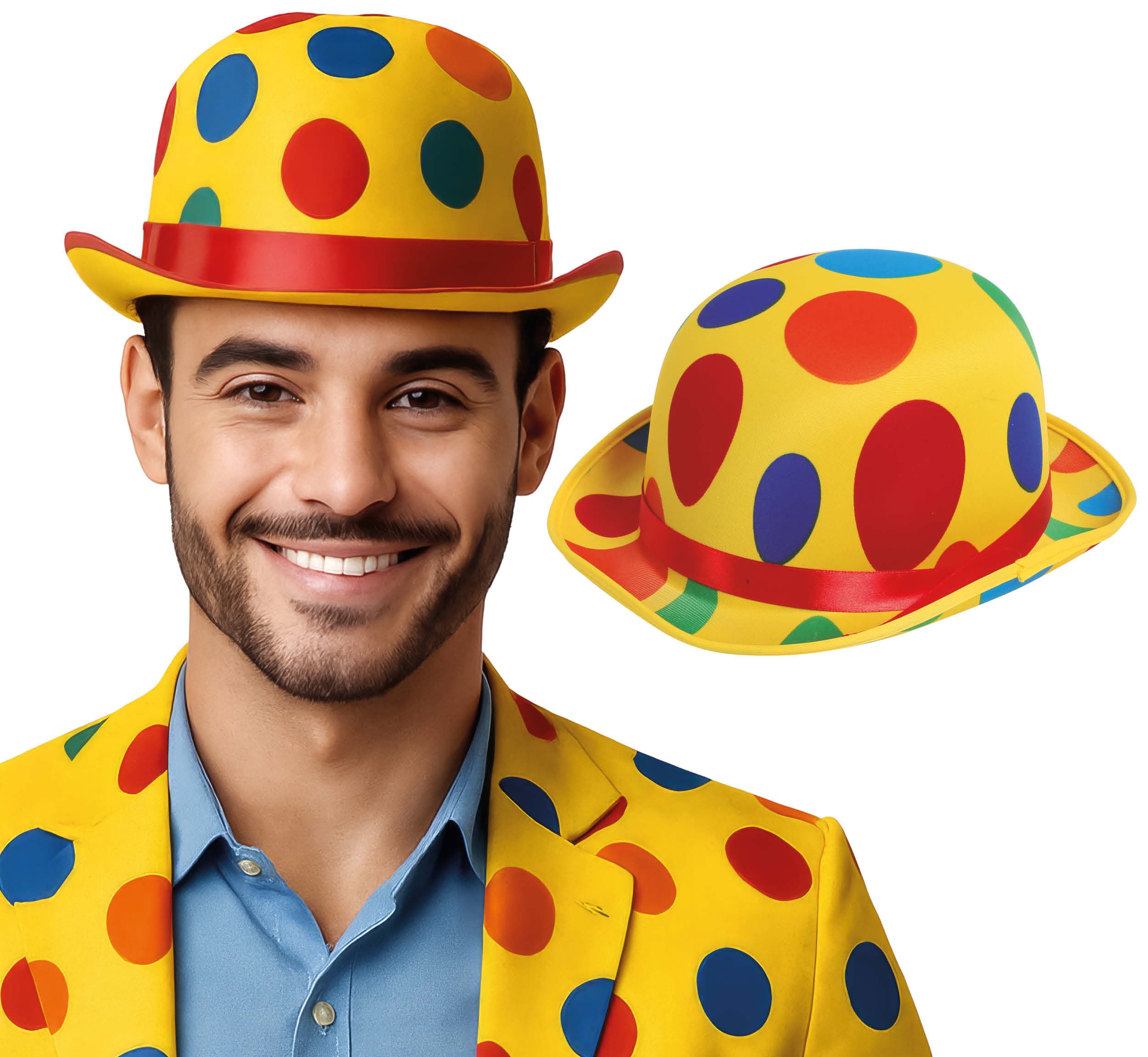 SPOTTED CLOWN BOWLER HAT HIGH QUALITY
