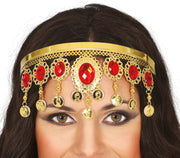 GOLD HEADPIECE WITH RED STONES, METAL