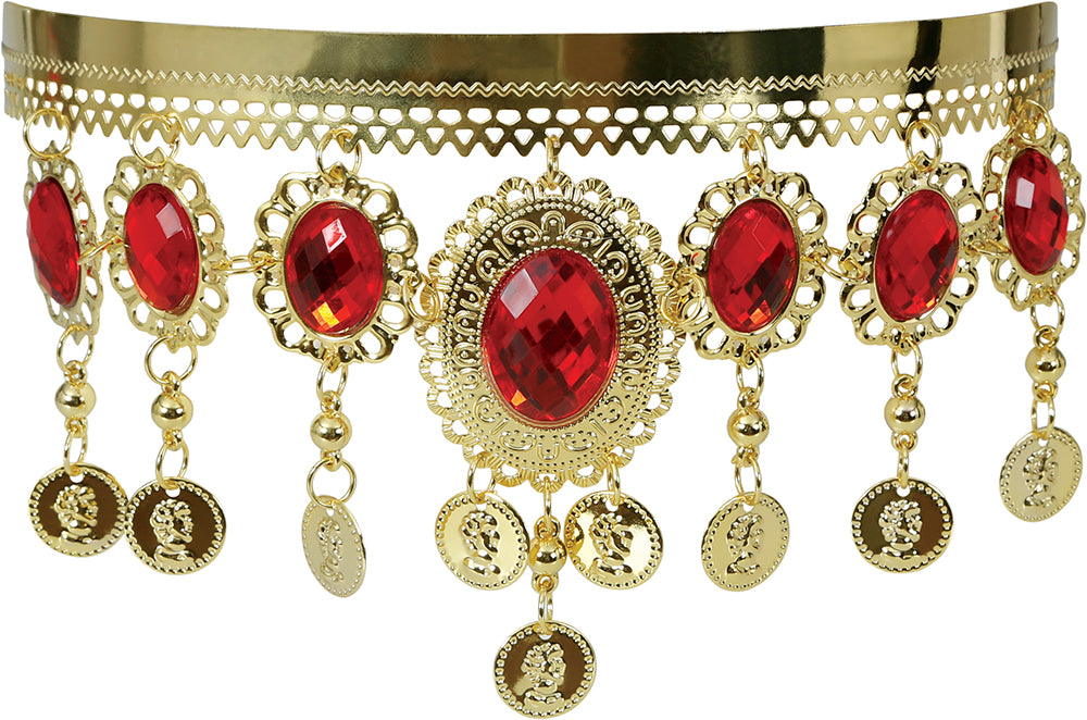 GOLD HEADPIECE WITH RED STONES, METAL