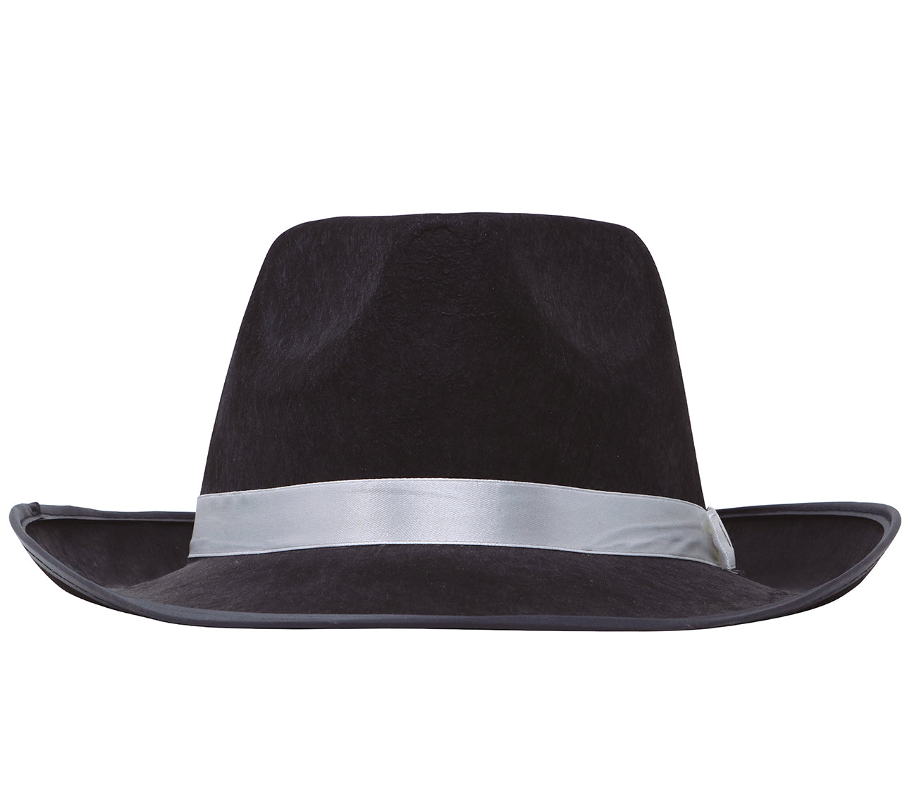 BLACK GANGSTER HAT WITH WHITE RIBBON