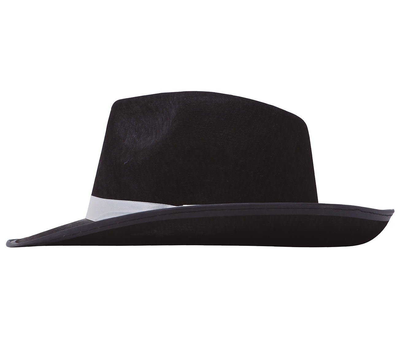 BLACK GANGSTER HAT WITH WHITE RIBBON