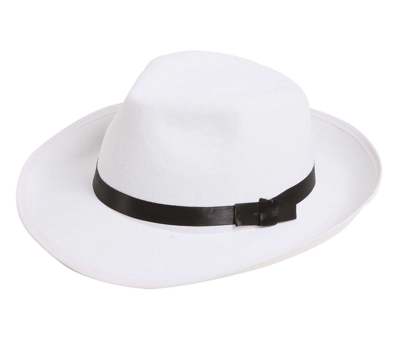 WHITE GANGSTER HAT WITH BLACK RIBBON