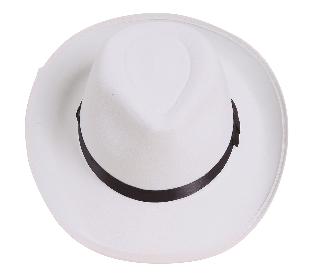 WHITE GANGSTER HAT WITH BLACK RIBBON