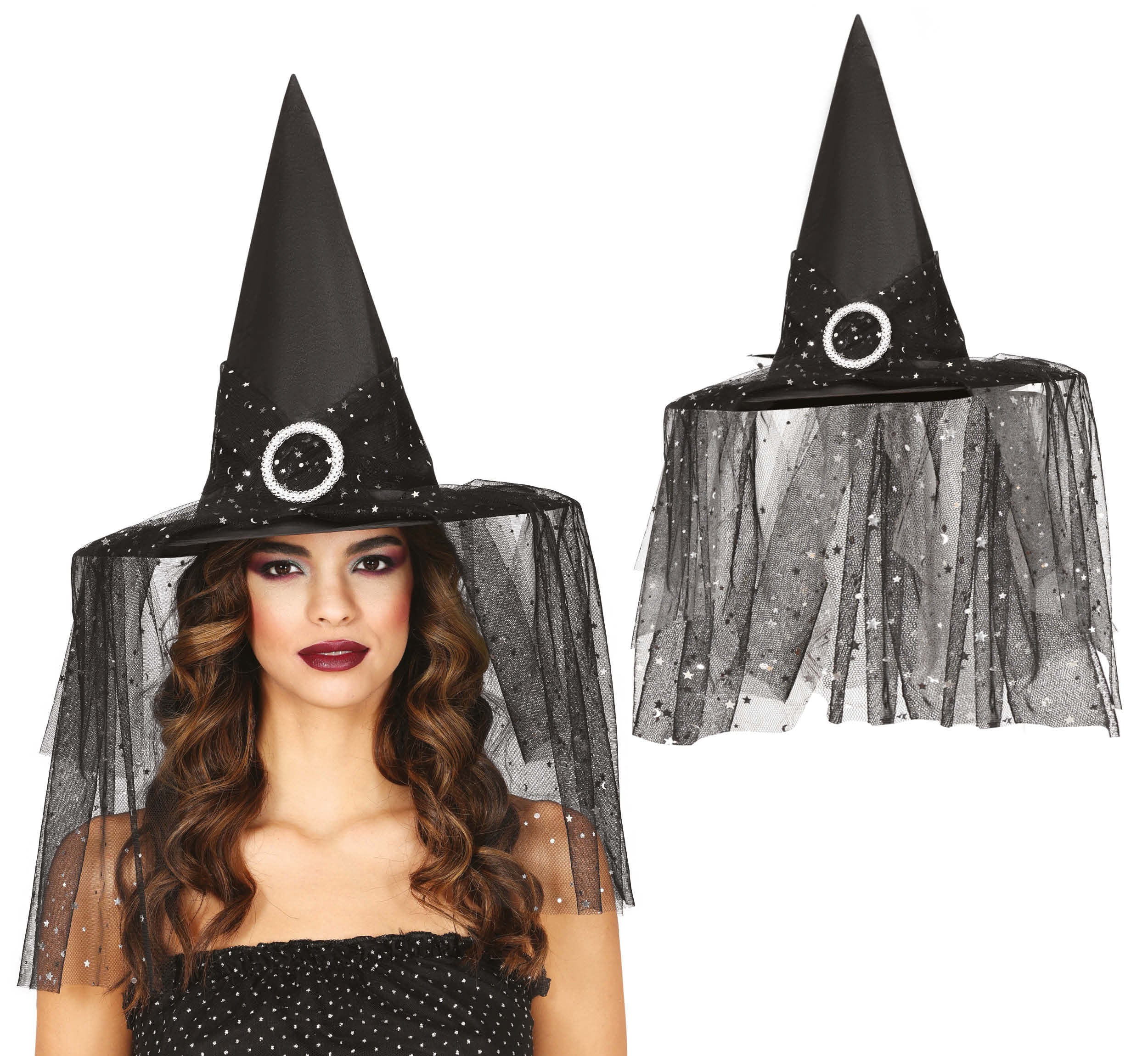 WITCH HAT WITH VEIL AND STARS