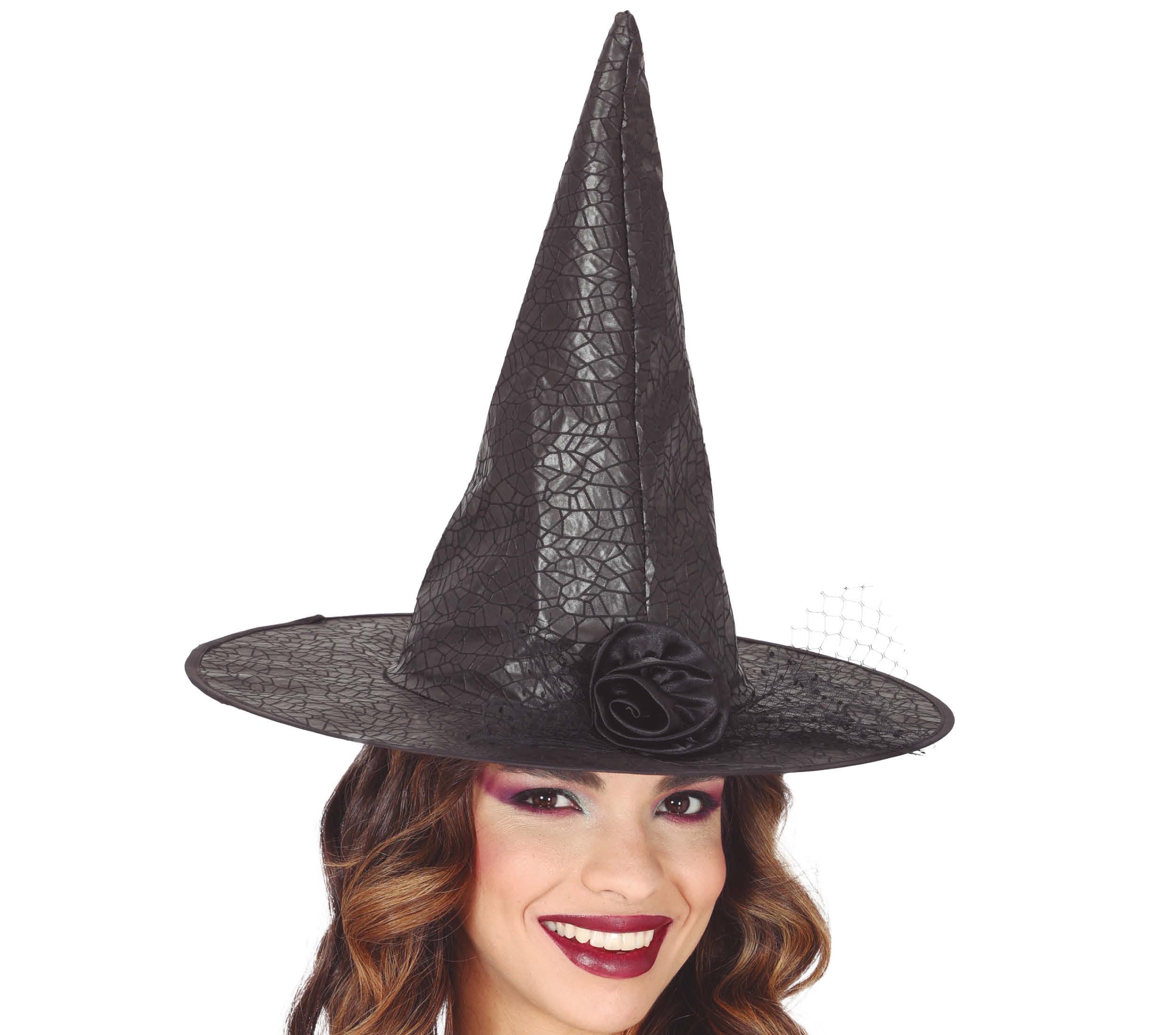 WITCH HAT FAUX LEATHER WITH FLOWER