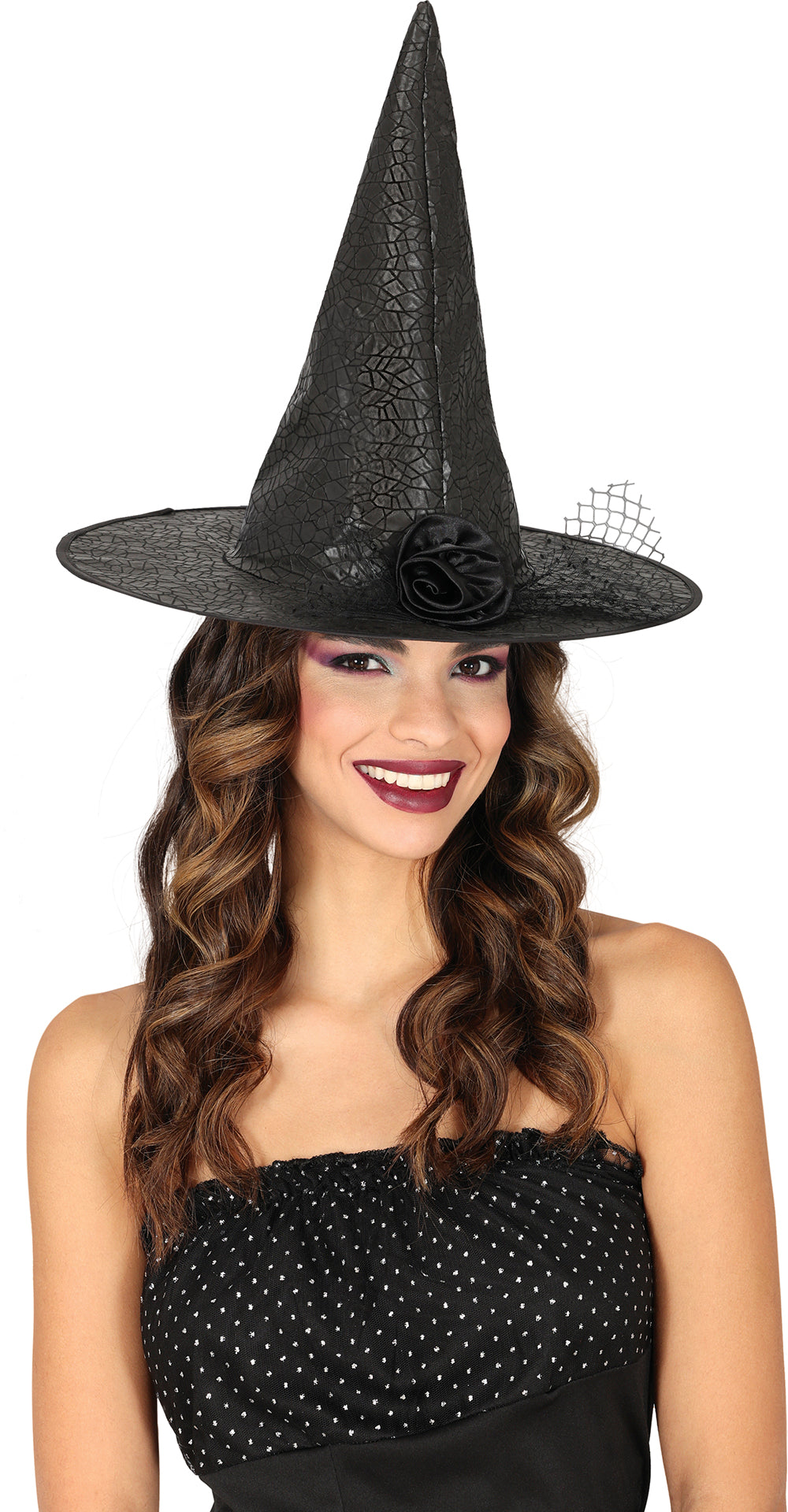 WITCH HAT FAUX LEATHER WITH FLOWER