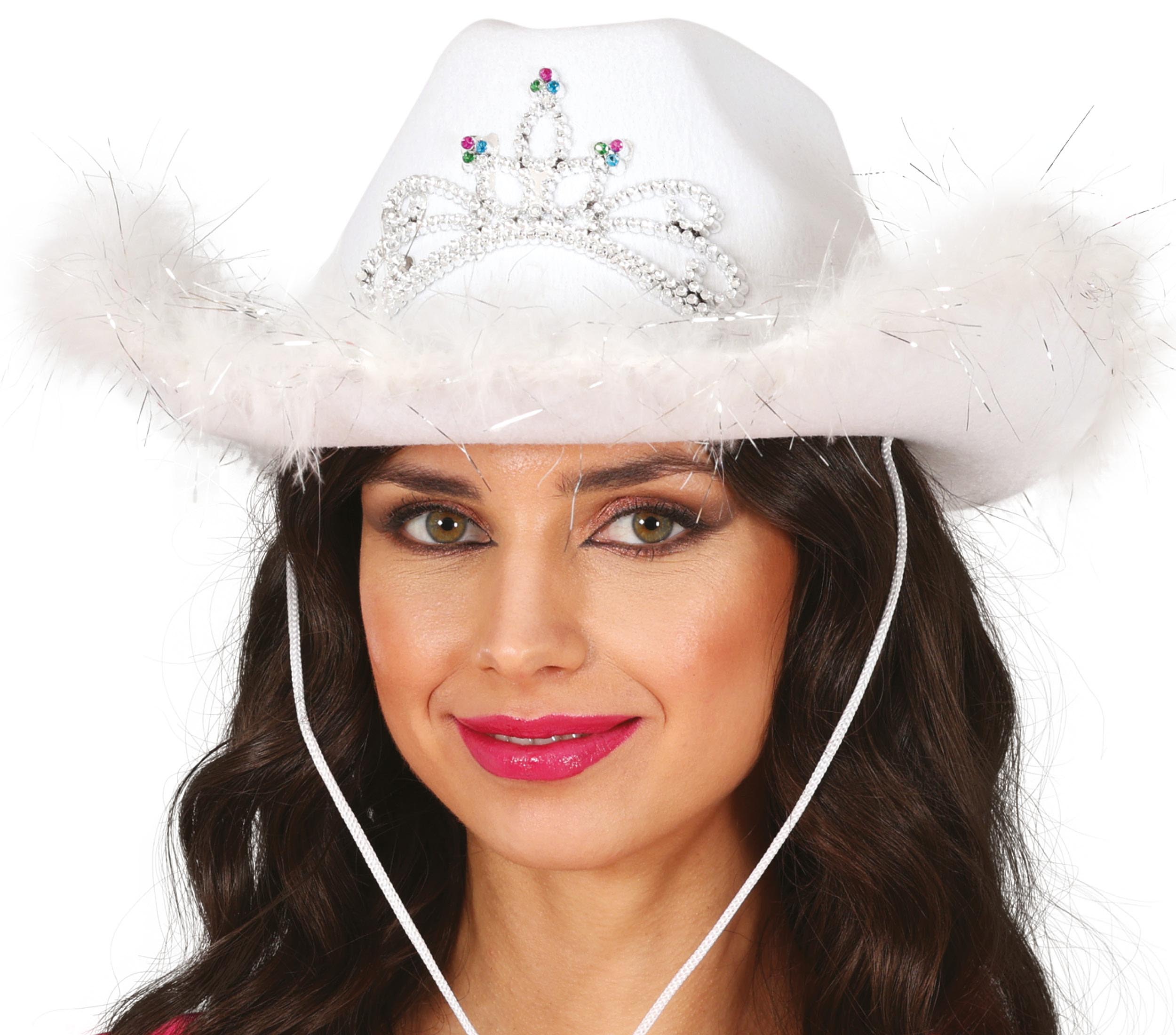 WHITE FELT COWBOY HAT WITH MARABOU, ADULTS
