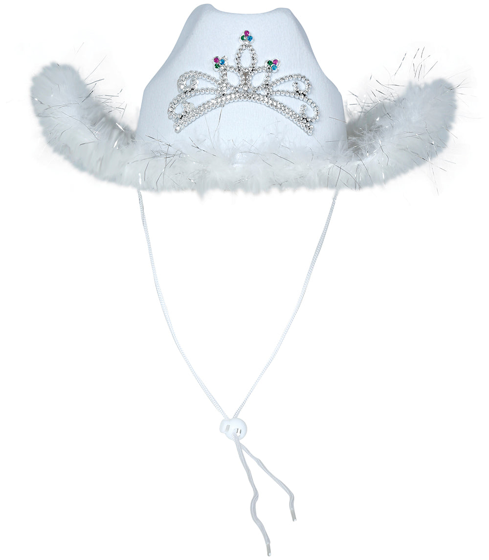WHITE FELT COWBOY HAT WITH MARABOU, ADULTS