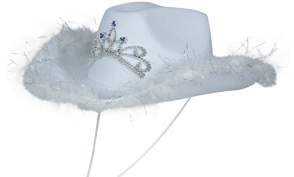 WHITE FELT COWBOY HAT WITH MARABOU, ADULTS