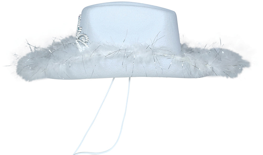 WHITE FELT COWBOY HAT WITH MARABOU, ADULTS