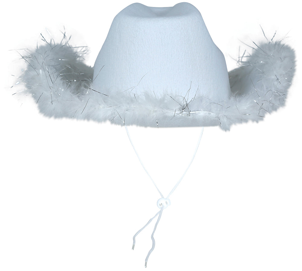 WHITE FELT COWBOY HAT WITH MARABOU, ADULTS