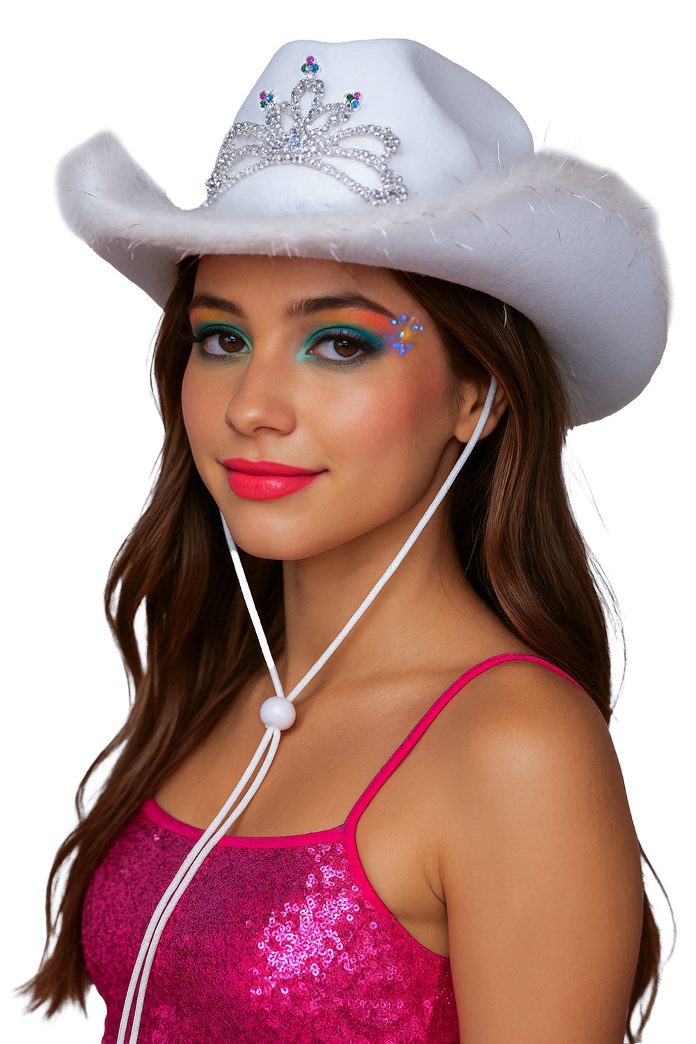 WHITE FELT COWBOY HAT WITH MARABOU, ADULTS