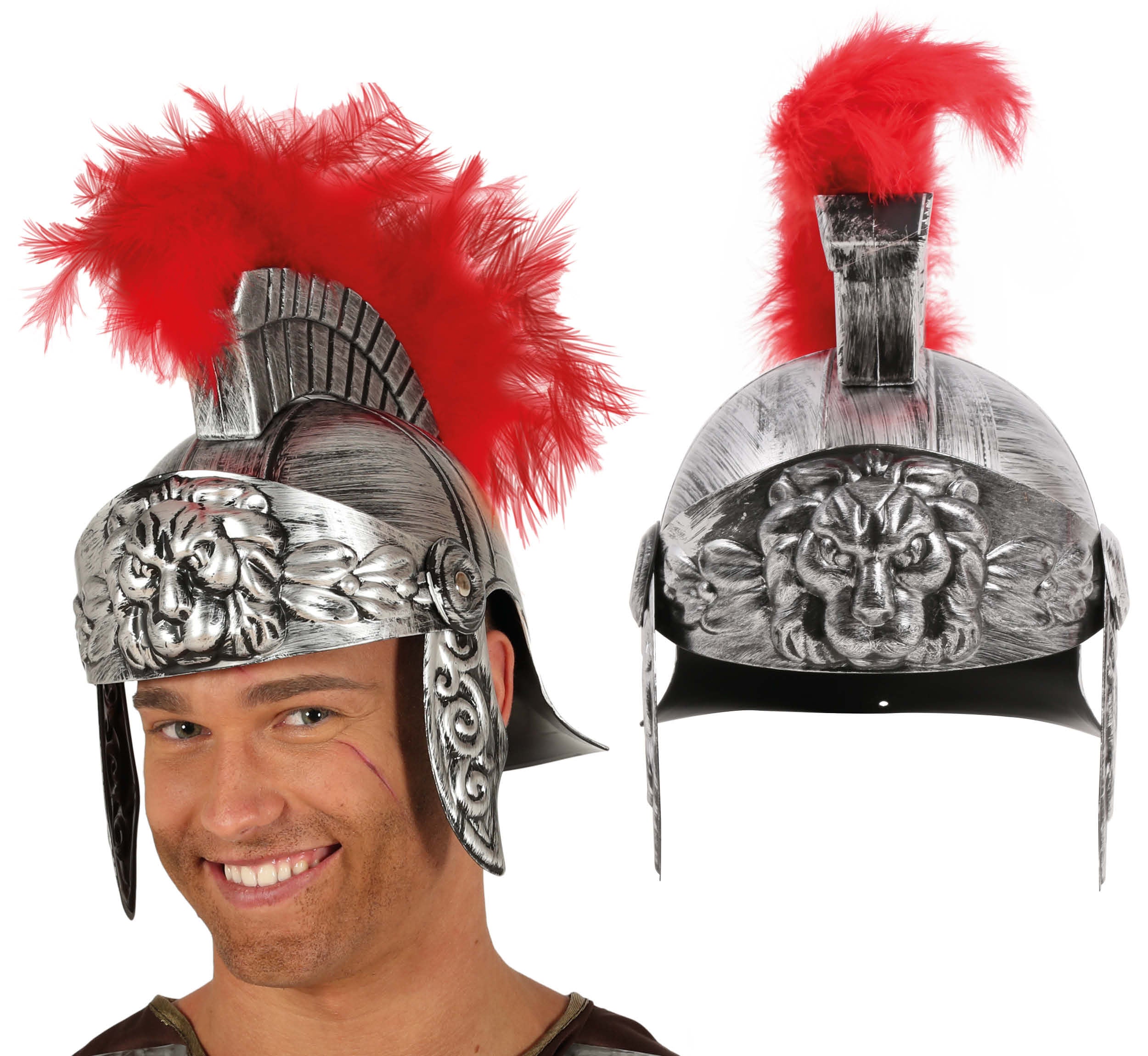 HELMET ROMAN SILVER WITH FEATHER
