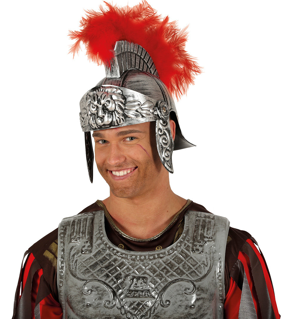 HELMET ROMAN SILVER WITH FEATHER