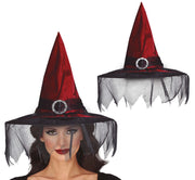 MAROON WITCH HAT WITH VEIL