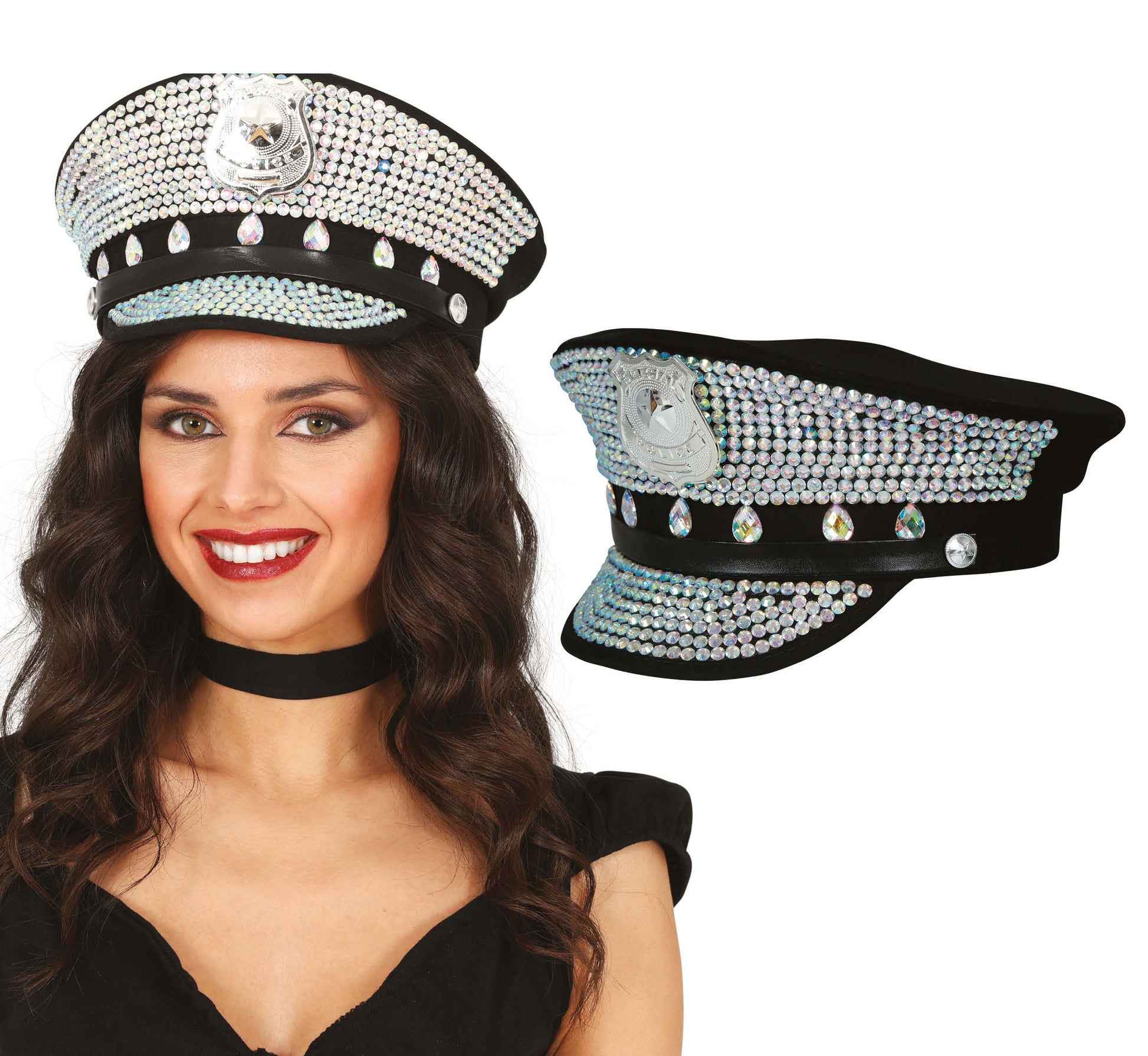 POLICE CAP WITH DIAMONDS, ADULTS