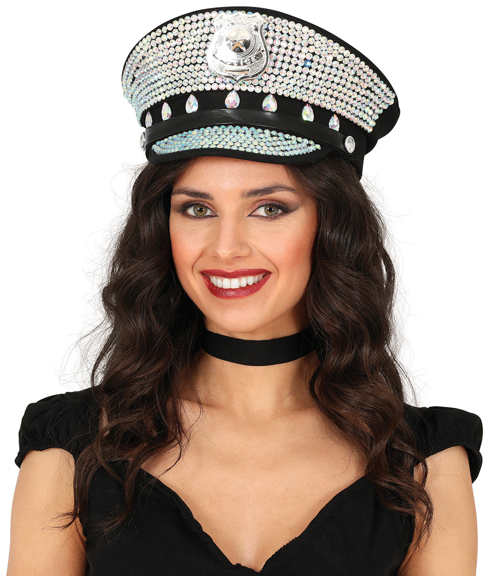 POLICE CAP WITH DIAMONDS, ADULTS
