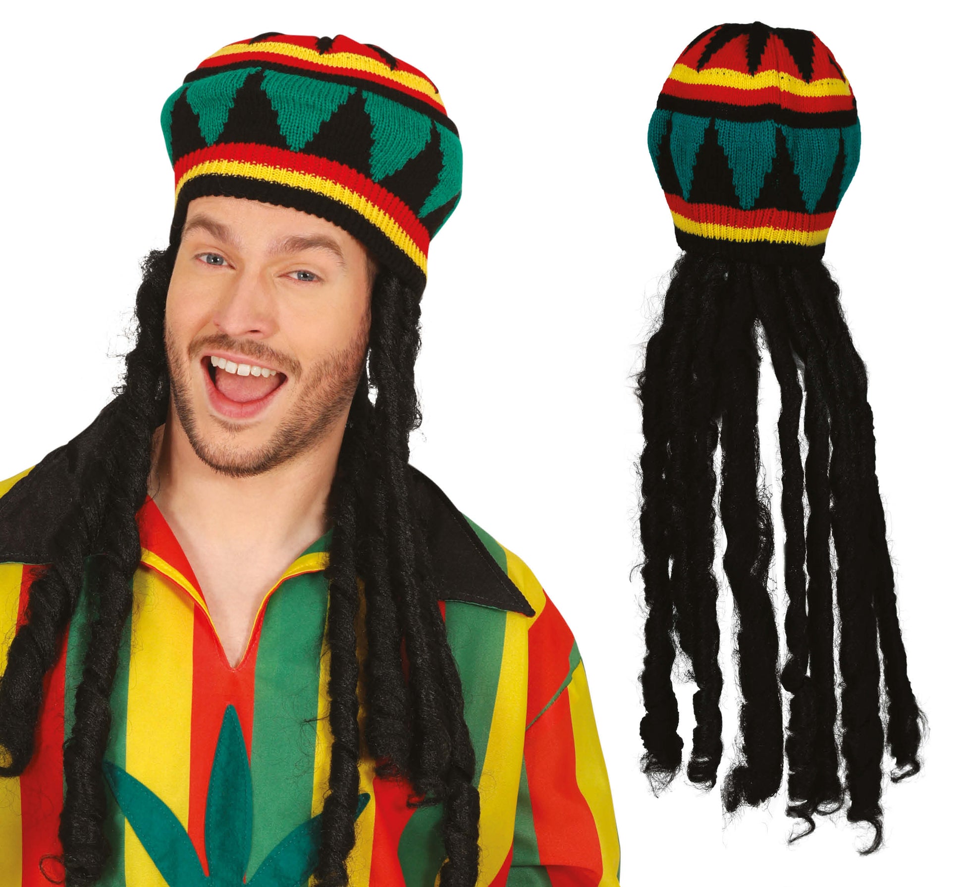 RASTA CAP WITH HAIR, ADULT