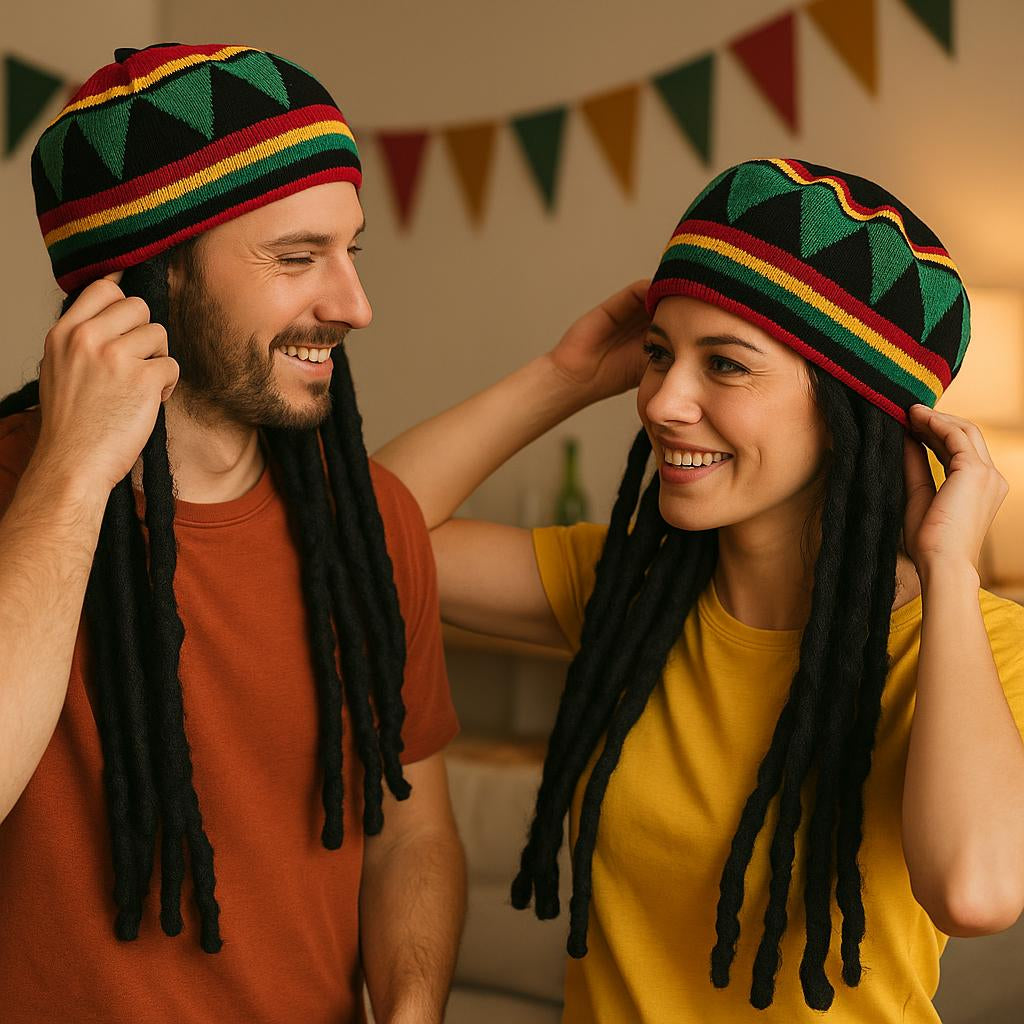 RASTA CAP WITH HAIR, ADULT