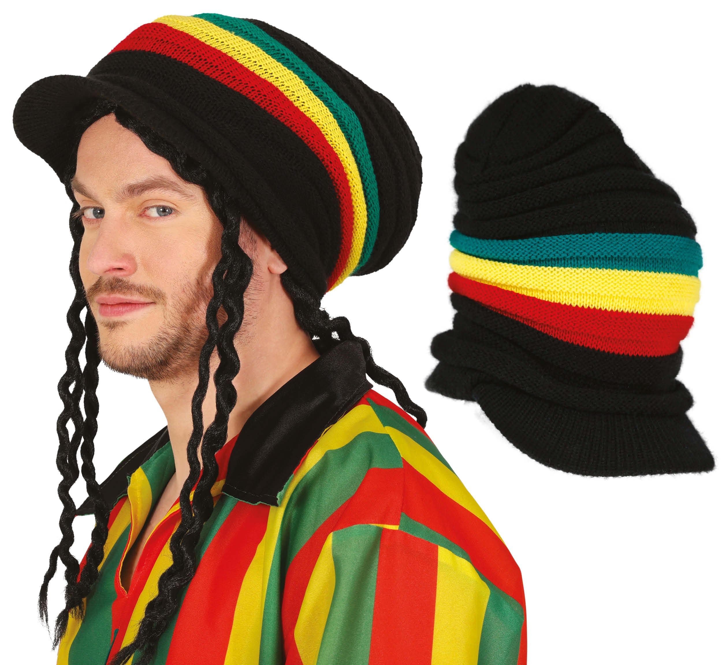 RASTA CAP WITH VISOR, ADULT
