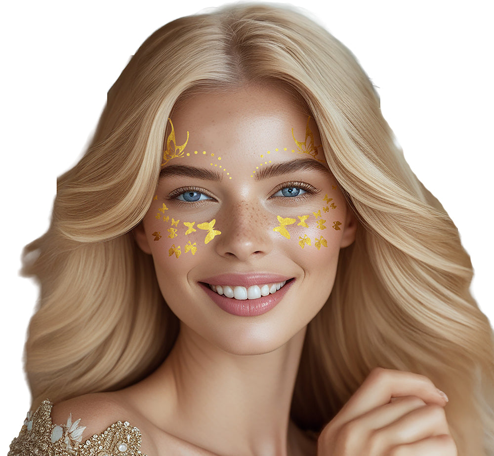 TATTOOS EYES BUTTERFLIES GOLD