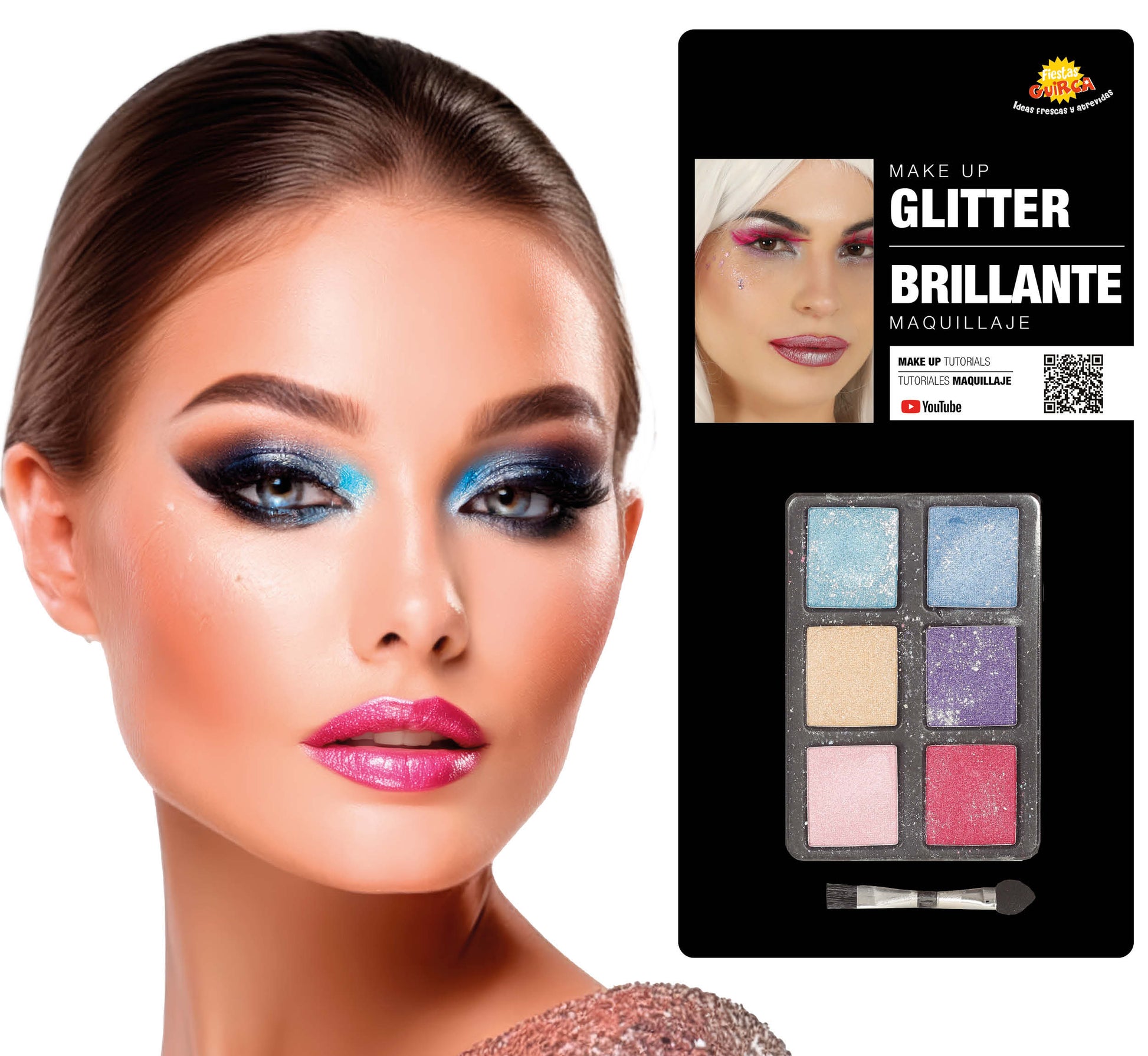 SET: 6 COLORS SHADOW WITH GLITTER AND BR
