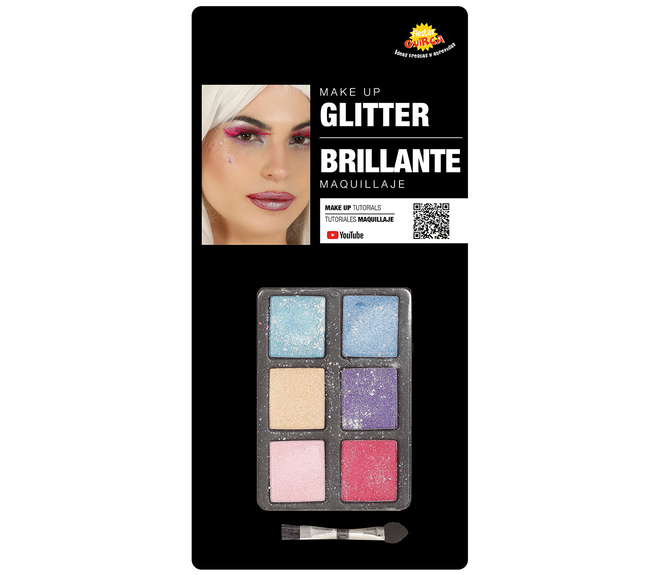 SET: 6 COLORS SHADOW WITH GLITTER AND BR