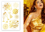 HAPPY NEW YEAR GOLD TATTOO SHEET