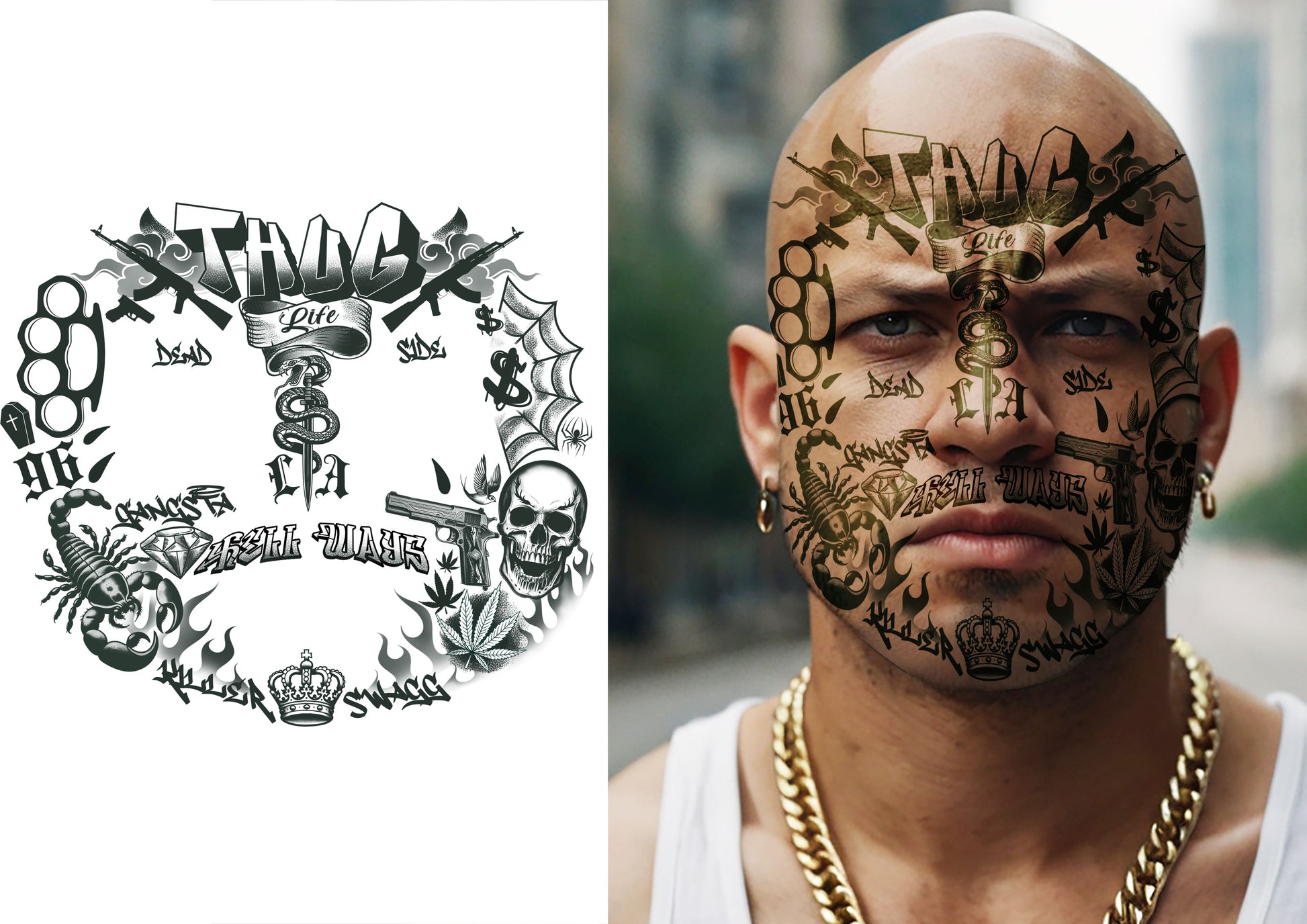 THUG LIFE FACE TATTOO 22X20 CM