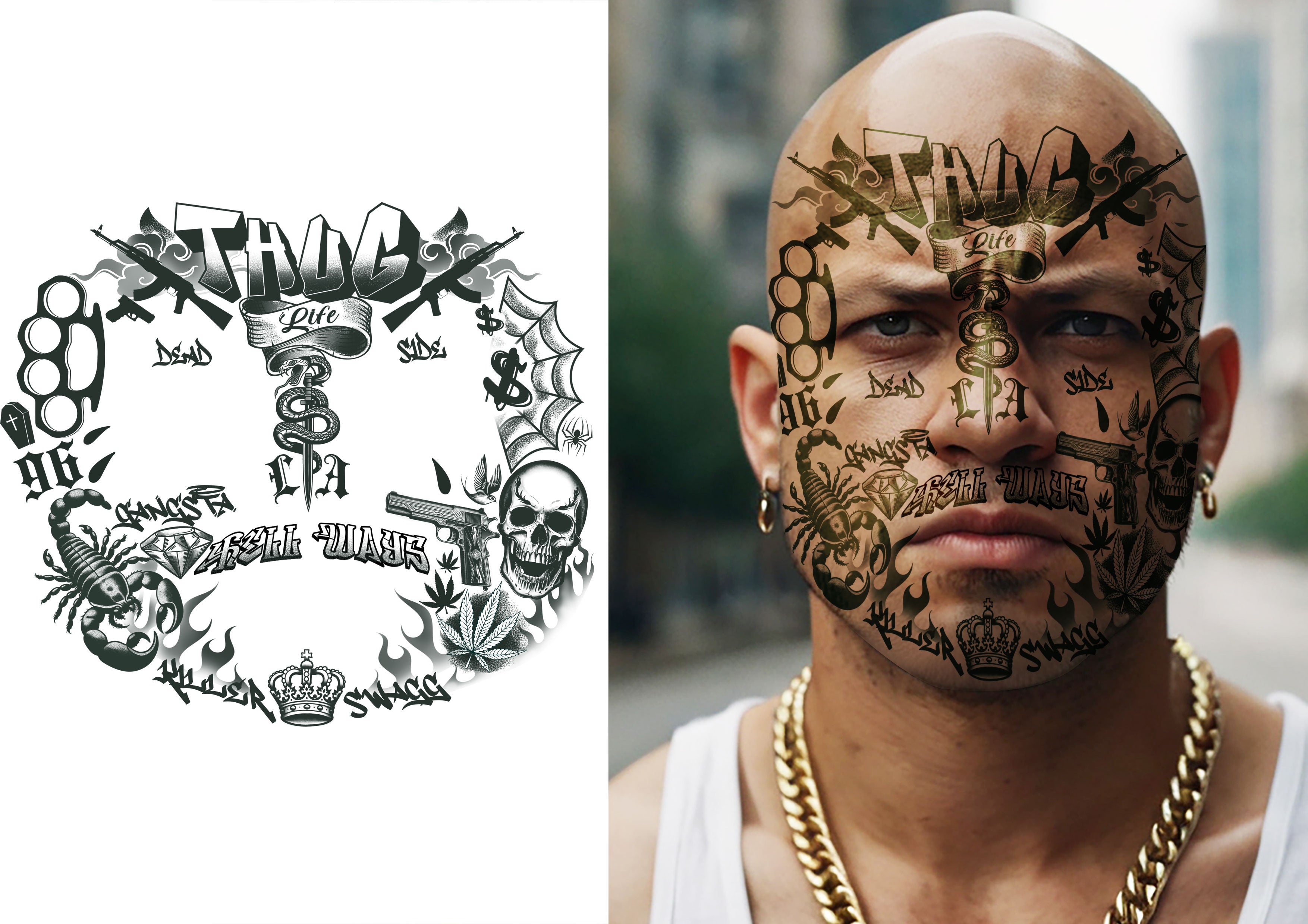 THUG LIFE FACE TATTOO 22X20 CM
