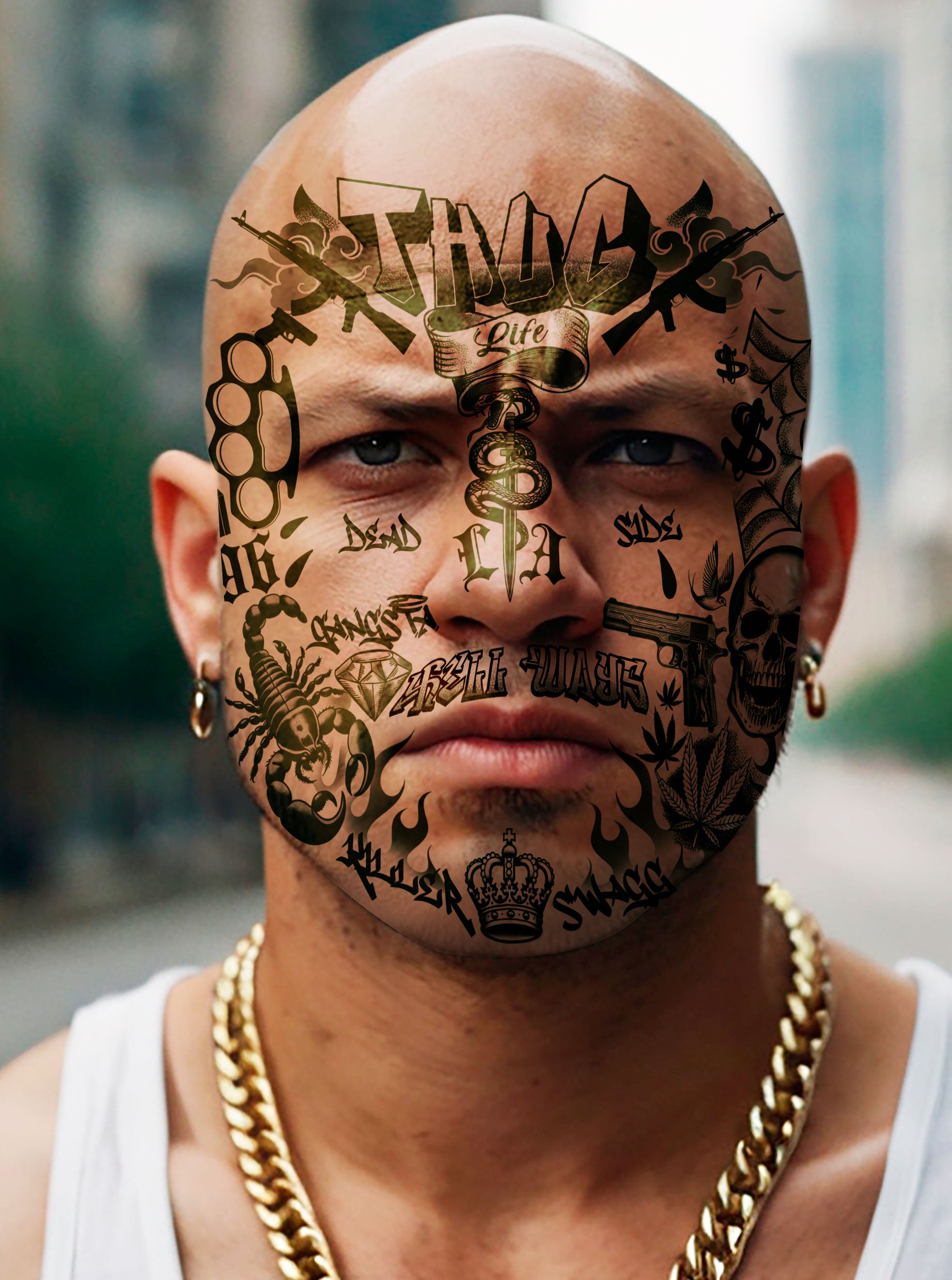THUG LIFE FACE TATTOO 22X20 CM