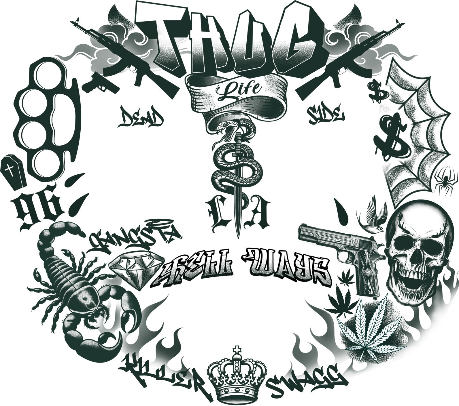 THUG LIFE FACE TATTOO 22X20 CM